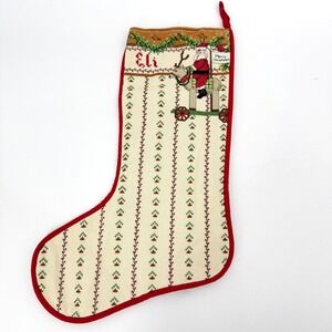 Handmade Cross stitch Christmas Stocking Santa on Reindeer Design Eli